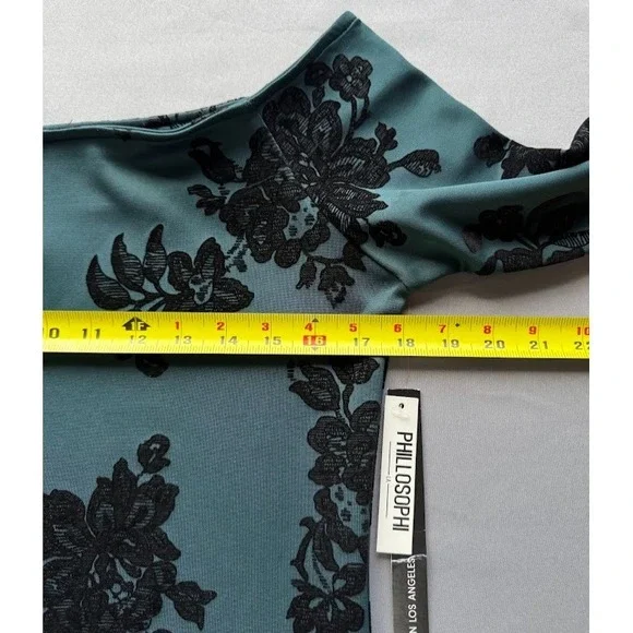Philosophi L A Top Women Large Green Black Floral Velvet Burnout Off Shoulder - Picture 7 of 14